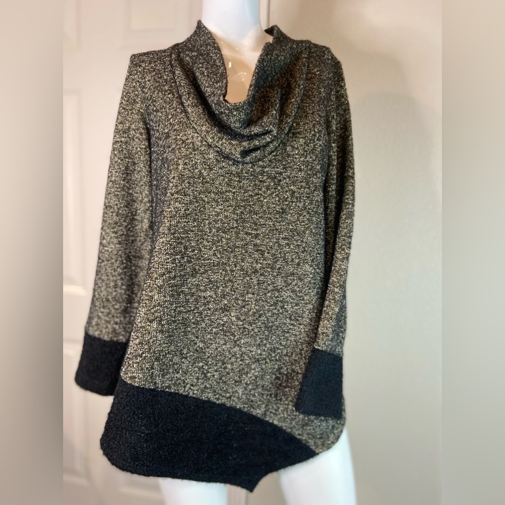 Picadilly~Asymmetric Space Dye Knit Tunic Sweater~Cowl Neck~Contrast Trim~Size M